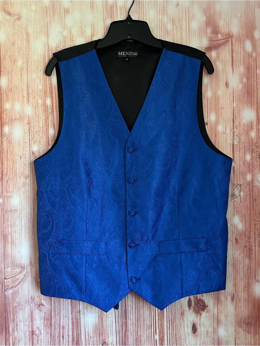 Menz GGG Royal Blue Paisley Jacquard Black Back Adjustable Tuxedo Suit Vest Sz M
